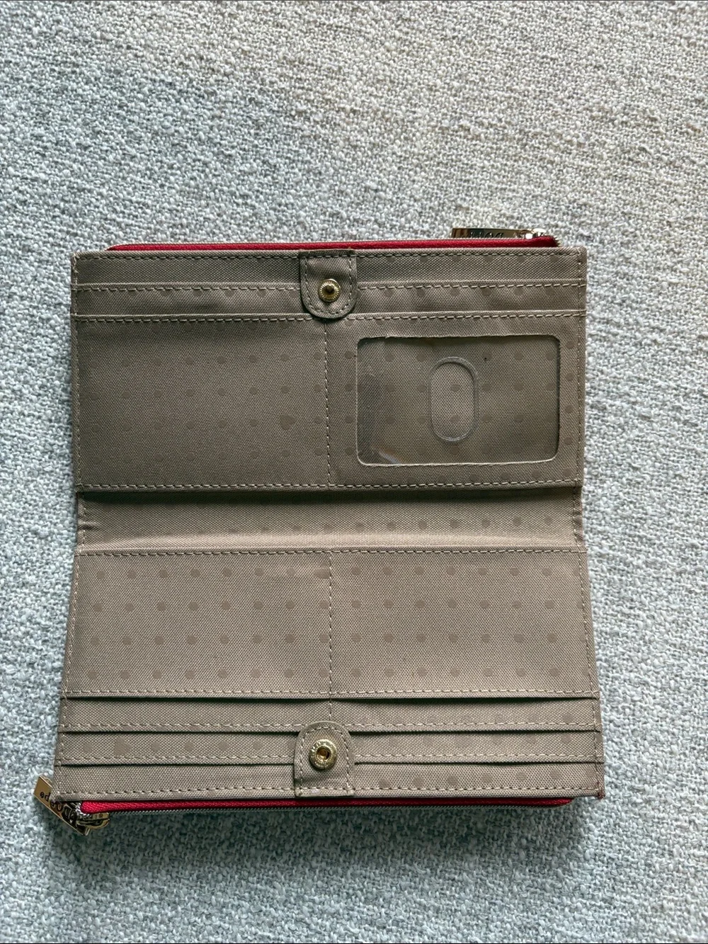 Dopp Red Pebbled Leather Zip Wallet Gold Hardware Dual Zip‎ Flap Pocket